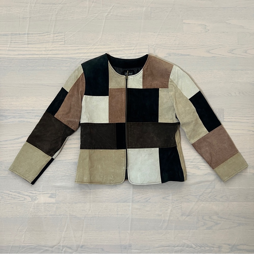 90s Neutral Leather Patchwork Jacket - image 2